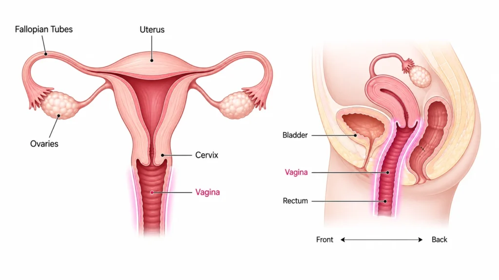 Anatomy of vagina. vaginal cancer location