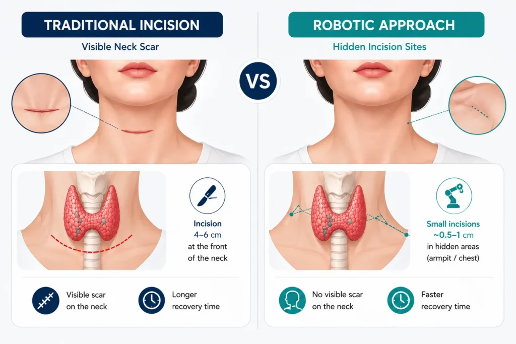 robotic cancer surgery vs conventional surgery for thyroid cancer. best cancer doctor for thyroid cancer in delhi